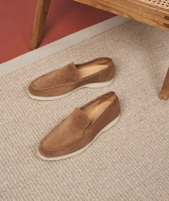 Homme Paire et Fils Mocassins-Mocassin homme en daim marron coco