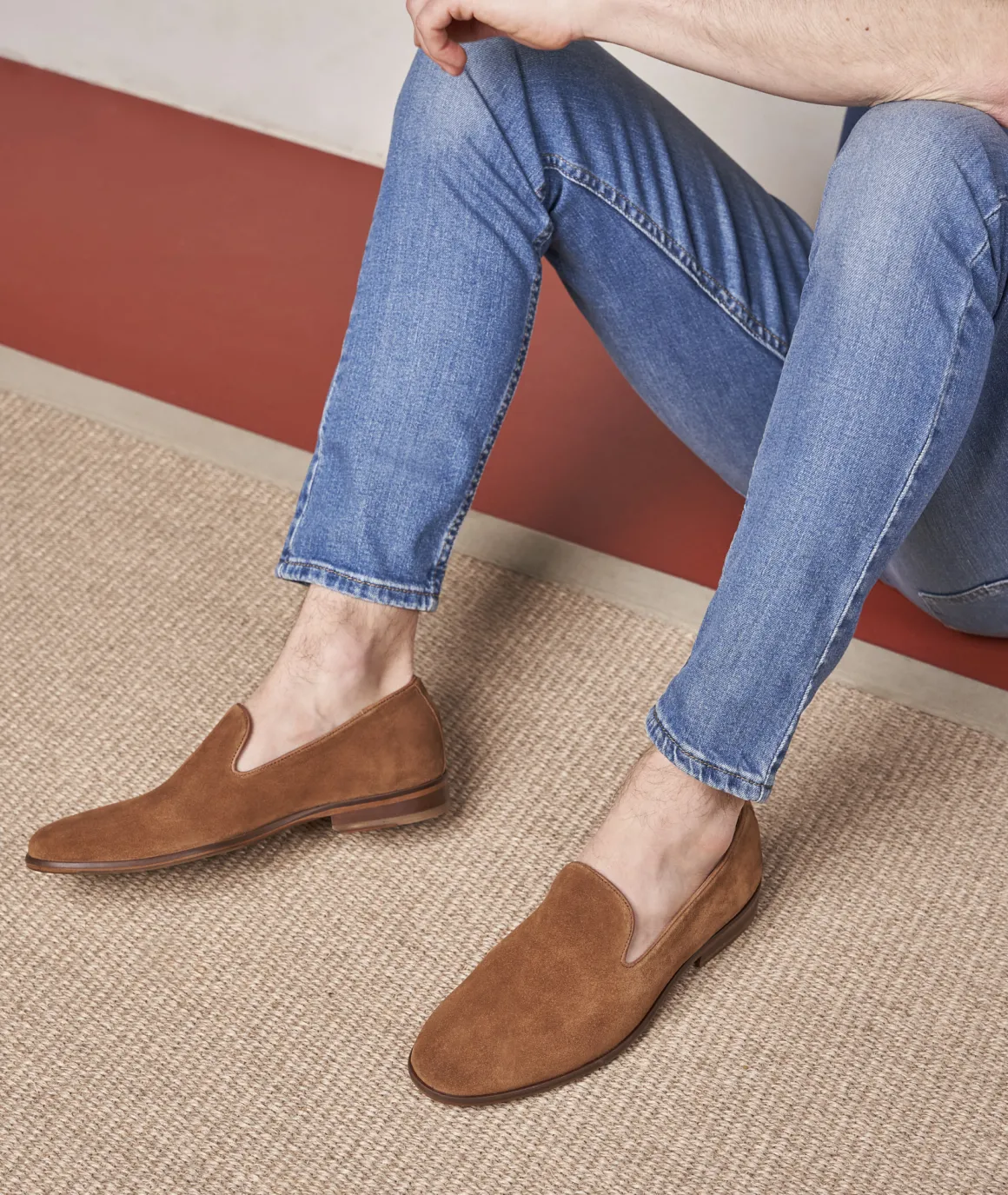 Homme Paire et Fils Mocassins-Mocassin homme en daim marron coco