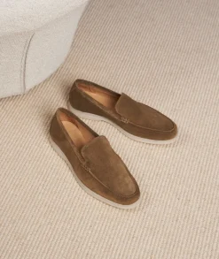 Homme Paire et Fils Mocassins-Mocassin homme en daim feuilles mortes
