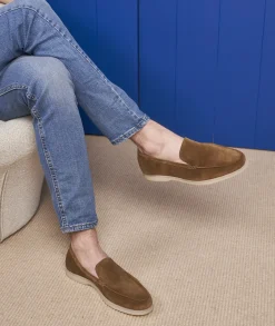 Homme Paire et Fils Mocassins-Mocassin homme en daim feuilles mortes