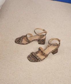 Femme Paire et Fils Sandales-Sandales à talon daim léopard