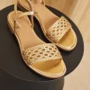 Femme Paire et Fils Sandales-Sandales plates en cuir doré