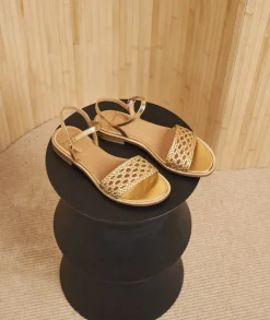 Femme Paire et Fils Sandales-Sandales plates en cuir doré