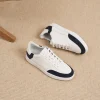 Homme Paire et Fils Sneakers-Sneakers en cuir blanc et daim bleu marine