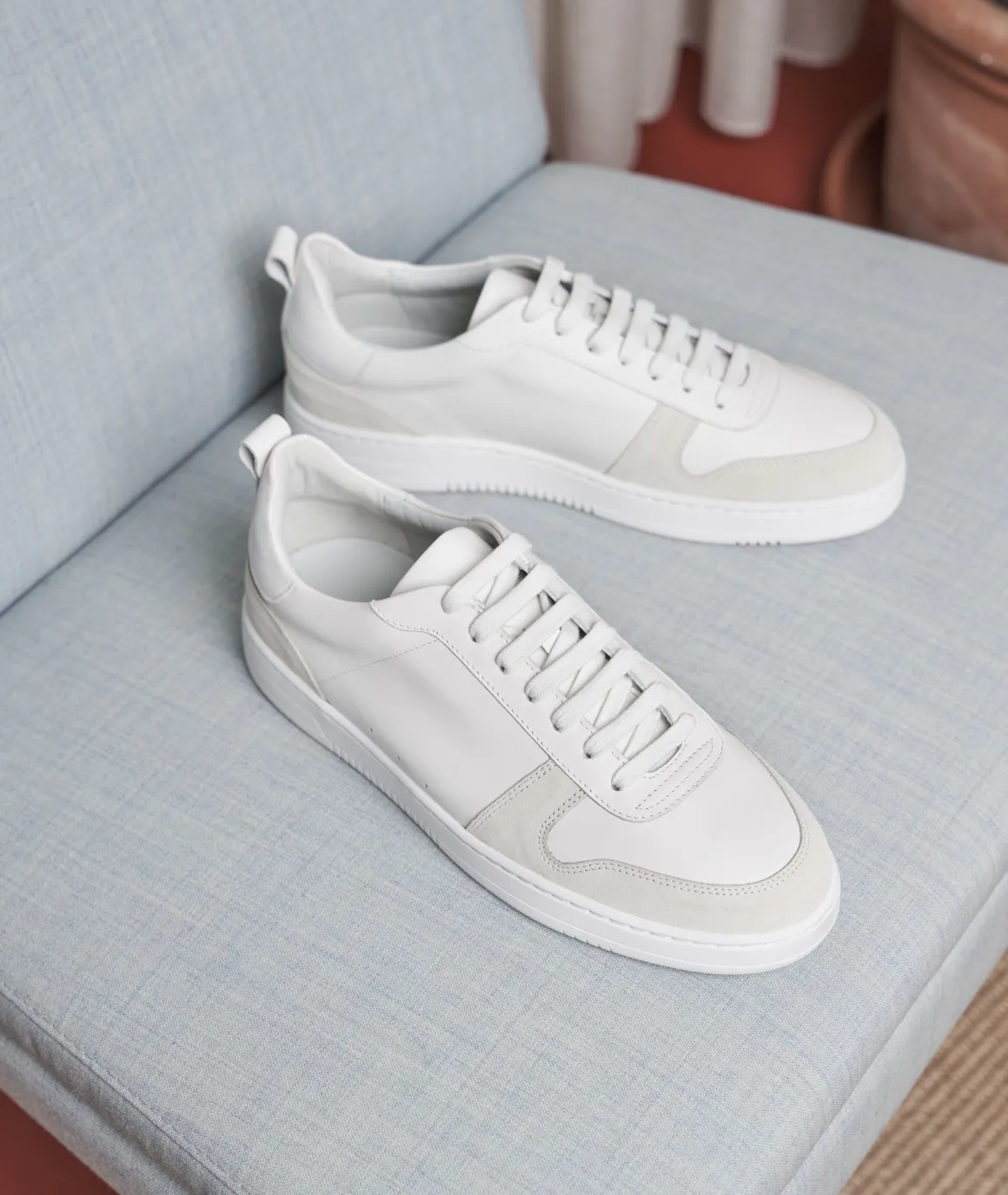 Homme Paire et Fils Sneakers-Sneakers en cuir blancet daim