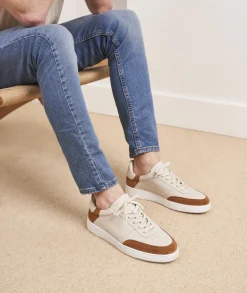 Homme Paire et Fils Sneakers-Sneakers en cuir crèmeet daim