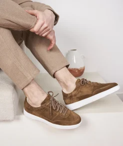 Homme Paire et Fils Sneakers-Sneakers en daim feuilles mortes