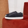 Homme Paire et Fils Sneakers-Sneakers homme en daim bleu marine