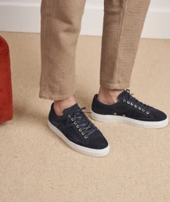 Homme Paire et Fils Sneakers-Sneakers homme en daim bleu marine