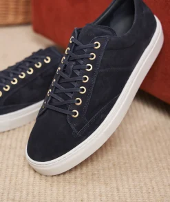 Homme Paire et Fils Sneakers-Sneakers homme en daim bleu marine