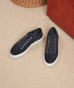 Homme Paire et Fils Sneakers-Sneakers homme en daim bleu marine