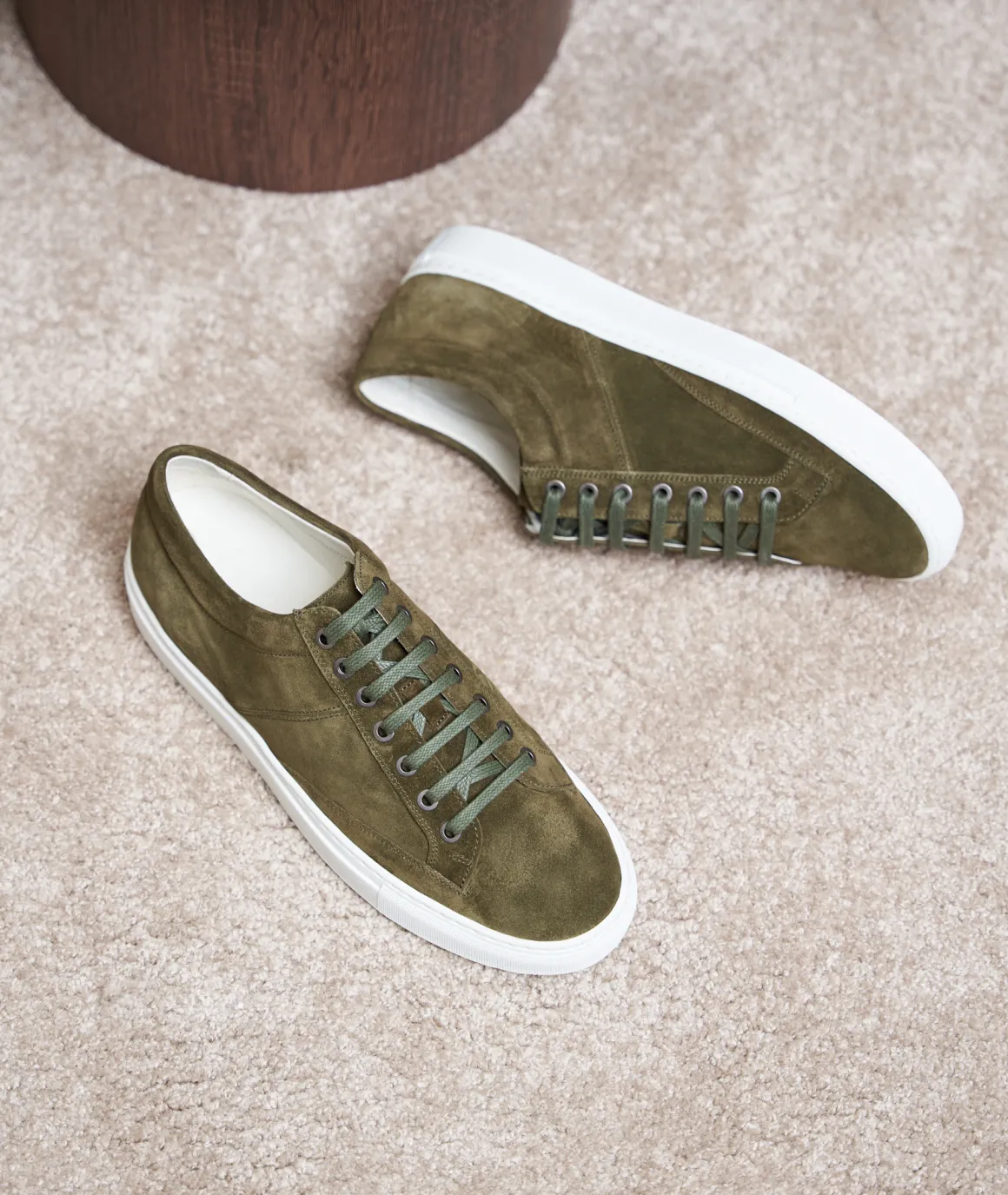 Homme Paire et Fils Sneakers-Sneakers homme en daim kaki