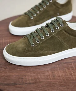 Homme Paire et Fils Sneakers-Sneakers homme en daim kaki