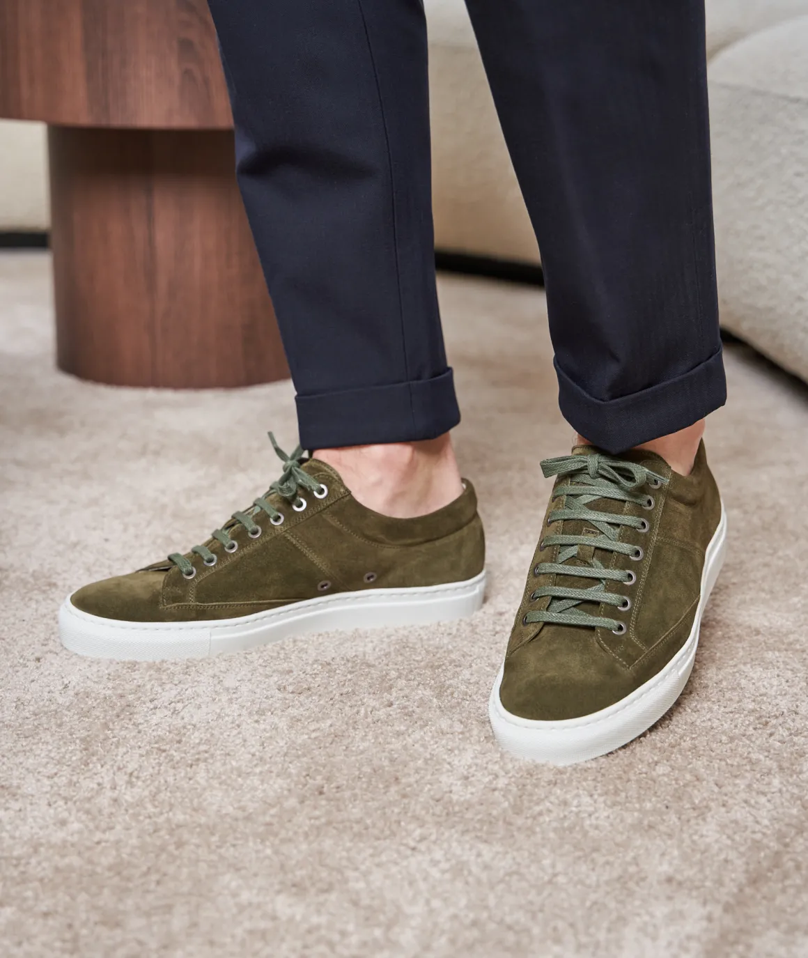 Homme Paire et Fils Sneakers-Sneakers homme en daim kaki
