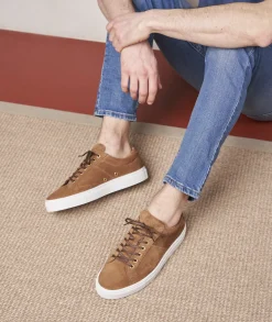 Homme Paire et Fils Sneakers-Sneakers homme en daim marron coco