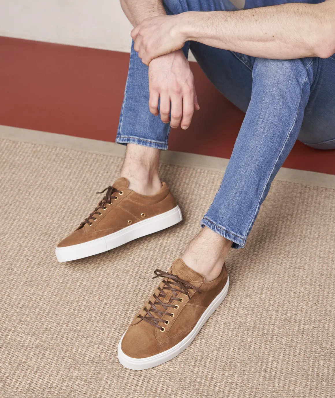 Homme Paire et Fils Sneakers-Sneakers homme en daim marron coco